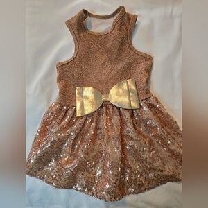 Doggie Party Holiday Dress Sparkling Sequin Dress with Gold Bow Large (Med)